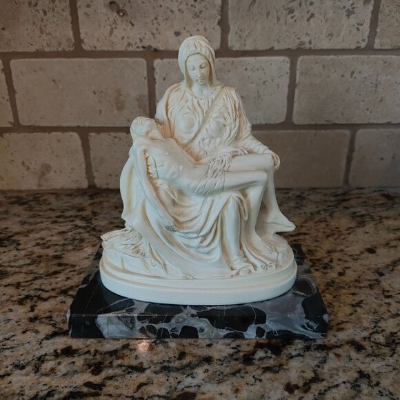 Pieta Religious Figurine Mary Holding Jesus on Marble Base Signed Casea - Picture 1 of 15